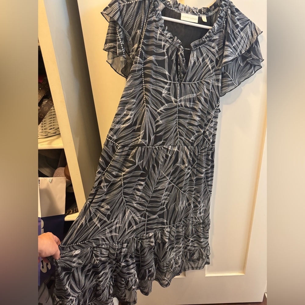 Sunny Leigh Black and White Leaf Print Dress